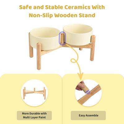 Show full view: SpunkyJunky Ceramic & Wood Raised Dog Bowls, 2 count, Beige, 3.6 cup slide 4 of 7