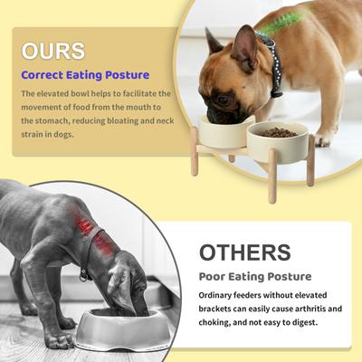 Show full view: SpunkyJunky Ceramic & Wood Raised Dog Bowls, 2 count, Beige, 3.6 cup slide 3 of 7