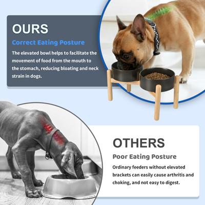 Show full view: SpunkyJunky Ceramic & Wood Raised Dog Bowls, 2 count, Black, 3.6 cup slide 3 of 7