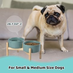 SpunkyJunky Ceramic & Wood Raised Dog Bowls, 2 count, Dark Green, 3.6 cup slide 2 of 7
