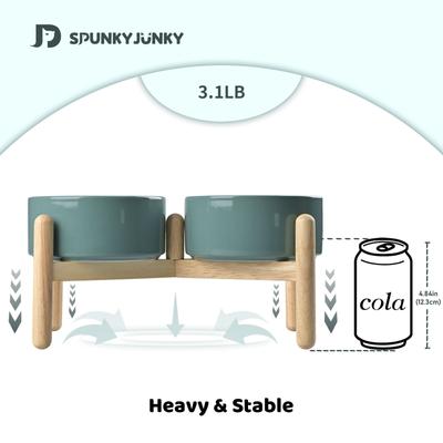 Show full view: SpunkyJunky Ceramic & Wood Raised Dog Bowls, 2 count, Dark Green, 3.6 cup slide 6 of 7