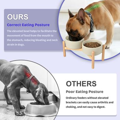 Show full view: SpunkyJunky Ceramic & Wood Raised Dog Bowls, 2 count, Grey, 3.6 cup slide 3 of 7