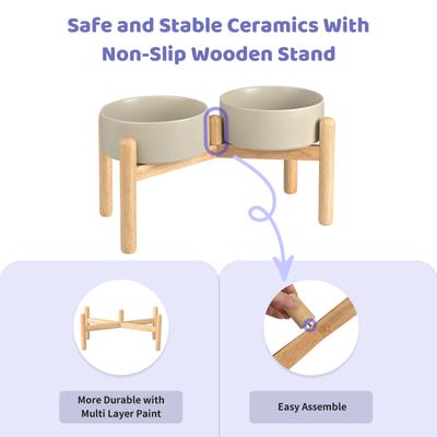 Show full view: SpunkyJunky Ceramic & Wood Raised Dog Bowls, 2 count, Grey, 3.6 cup slide 4 of 7