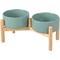 Show in main carousel: SpunkyJunky Ceramic & Wood Raised Dog Bowls, 2 count, Dark Green, 3.6 cup slide 1 of 7