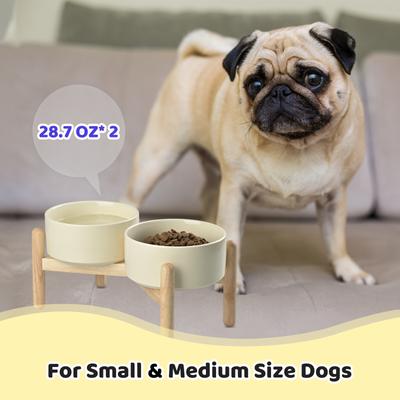 Show full view: SpunkyJunky Ceramic & Wood Raised Dog Bowls, 2 count, Beige, 3.6 cup slide 7 of 7