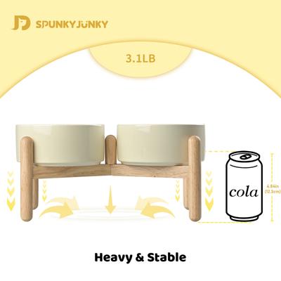 Show full view: SpunkyJunky Ceramic & Wood Raised Dog Bowls, 2 count, Beige, 3.6 cup slide 6 of 7