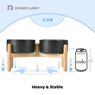 Show full view: SpunkyJunky Ceramic & Wood Raised Dog Bowls, 2 count, Black, 3.6 cup slide 6 of 7