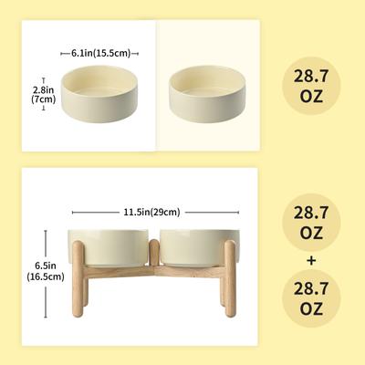 Show full view: SpunkyJunky Ceramic & Wood Raised Dog Bowls, 2 count, Beige, 3.6 cup slide 2 of 7