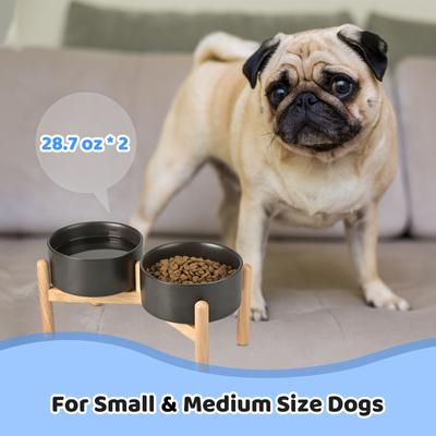 Show full view: SpunkyJunky Ceramic & Wood Raised Dog Bowls, 2 count, Black, 3.6 cup slide 7 of 7