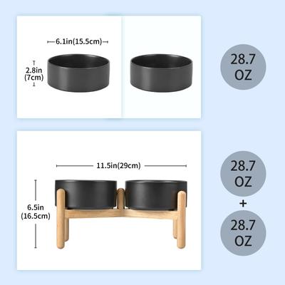 Show full view: SpunkyJunky Ceramic & Wood Raised Dog Bowls, 2 count, Black, 3.6 cup slide 2 of 7