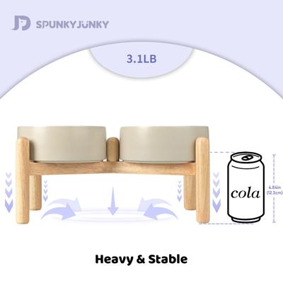 Show full view: SpunkyJunky Ceramic & Wood Raised Dog Bowls, 2 count, Grey, 3.6 cup slide 6 of 7