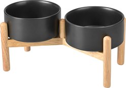 SpunkyJunky Ceramic & Wood Raised Dog Bowls, 2 count, Black, 3.6 cup