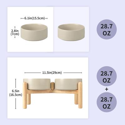 Show full view: SpunkyJunky Ceramic & Wood Raised Dog Bowls, 2 count, Grey, 3.6 cup slide 2 of 7
