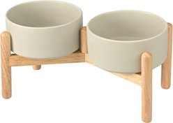 SpunkyJunky Ceramic & Wood Raised Dog Bowls, 2 count, Grey, 3.6 cup