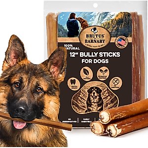 Brutus & Barnaby 12-Inch Single Ingredient High Protein & Rawhide-Free Bully Sticks Dog Chews, 2 count