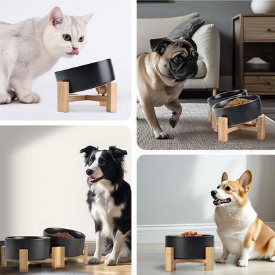 Show full view: SpunkyJunky Slanted Ceramic & Wood Non-Slip Dog Bowl, 2 count, Black, 3.6 cup slide 9 of 10