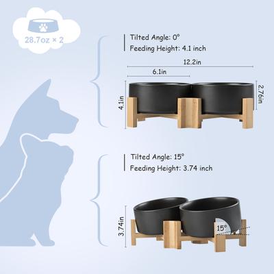 Show full view: SpunkyJunky Slanted Ceramic & Wood Non-Slip Dog Bowl, 2 count, Black, 3.6 cup slide 5 of 10