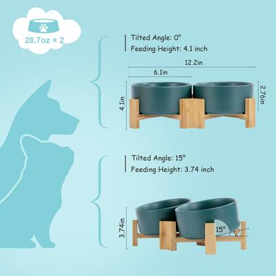 Show full view: SpunkyJunky Slanted Ceramic & Wood Non-Slip Dog Bowl, 2 count, Green, 3.6 cup slide 5 of 10