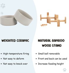 SpunkyJunky Slanted Ceramic & Wood Non-Slip Dog Bowl, 2 count, Grey, 3.6 cup slide 2 of 8