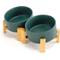 Show in main carousel: SpunkyJunky Slanted Ceramic & Wood Non-Slip Dog Bowl, 2 count, Green, 3.6 cup slide 1 of 10