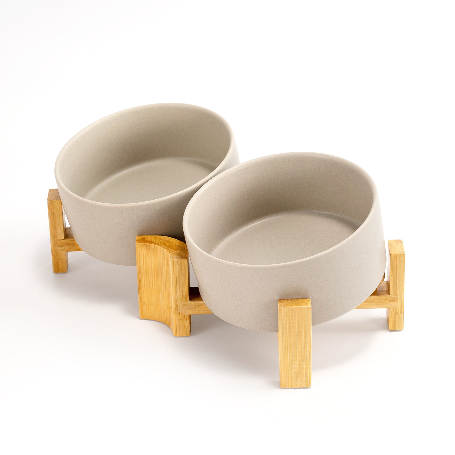 SpunkyJunky Slanted Ceramic & Wood Non-Slip Dog Bowl, 2 count, Grey, 3.6 cup