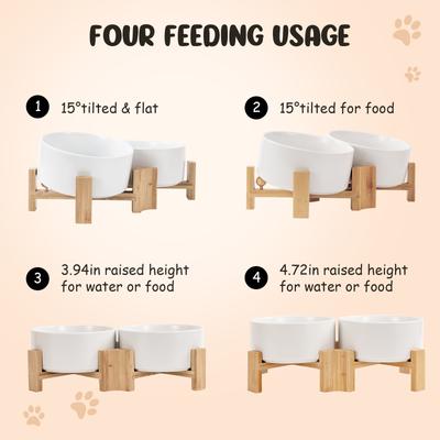 Show full view: SpunkyJunky Slanted Ceramic & Wood Non-Slip Dog Bowl, 2 count, White, 3.6 cup slide 3 of 9