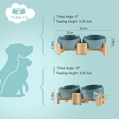 Show full view: SpunkyJunky Slanted Ceramic & Wood Non-Slip Dog Bowl, 2 count, Light Green, 1.7 cup slide 6 of 10