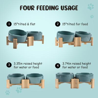 Show full view: SpunkyJunky Slanted Ceramic & Wood Non-Slip Dog Bowl, 2 count, Light Green, 1.7 cup slide 4 of 10