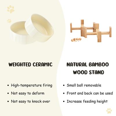 Show full view: SpunkyJunky Slanted Ceramic & Wood Non-Slip Dog Bowl, 2 count, Beige, 1.7 cup slide 8 of 10