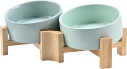 SpunkyJunky Slanted Ceramic & Wood Non-Slip Dog Bowl, 2 count, Morandi Green, 1.7 cup