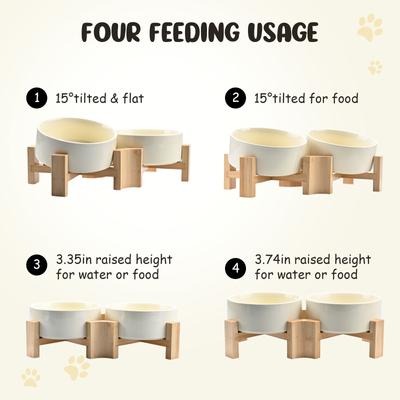 Show full view: SpunkyJunky Slanted Ceramic & Wood Non-Slip Dog Bowl, 2 count, Beige, 1.7 cup slide 4 of 10