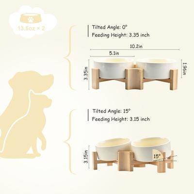 Show full view: SpunkyJunky Slanted Ceramic & Wood Non-Slip Dog Bowl, 2 count, Beige, 1.7 cup slide 5 of 10