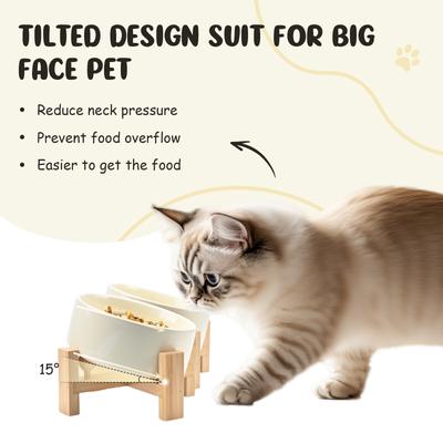 Show full view: SpunkyJunky Slanted Ceramic & Wood Non-Slip Dog Bowl, 2 count, Beige, 1.7 cup slide 3 of 10