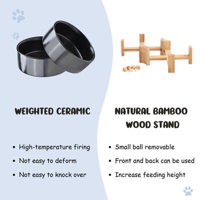 Show full view: SpunkyJunky Slanted Ceramic & Wood Non-Slip Dog Bowl, 2 count, Black, 1.7 cup slide 8 of 10