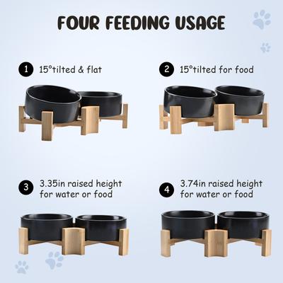 Show full view: SpunkyJunky Slanted Ceramic & Wood Non-Slip Dog Bowl, 2 count, Black, 1.7 cup slide 4 of 10