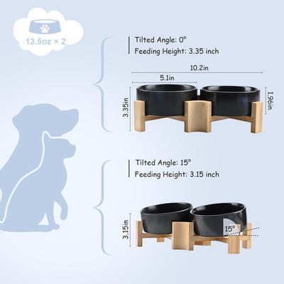 Show full view: SpunkyJunky Slanted Ceramic & Wood Non-Slip Dog Bowl, 2 count, Black, 1.7 cup slide 5 of 10