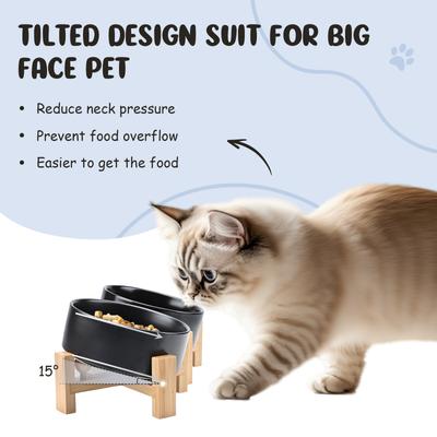 Show full view: SpunkyJunky Slanted Ceramic & Wood Non-Slip Dog Bowl, 2 count, Black, 1.7 cup slide 3 of 10