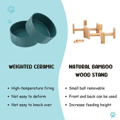 Show full view: SpunkyJunky Slanted Ceramic & Wood Non-Slip Dog Bowl, 2 count, Green, 1.7 cup slide 8 of 10