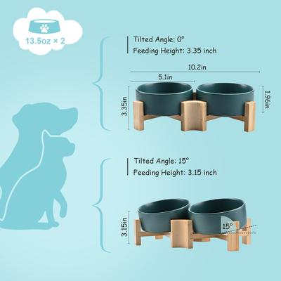 Show full view: SpunkyJunky Slanted Ceramic & Wood Non-Slip Dog Bowl, 2 count, Green, 1.7 cup slide 5 of 10