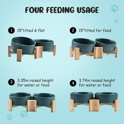 Show full view: SpunkyJunky Slanted Ceramic & Wood Non-Slip Dog Bowl, 2 count, Green, 1.7 cup slide 4 of 10