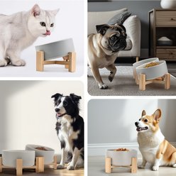 SpunkyJunky Slanted Ceramic & Wood Non-Slip Dog Bowl, 2 count, Grey, 1.7 cup slide 2 of 8