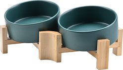 SpunkyJunky Slanted Ceramic & Wood Non-Slip Dog Bowl, 2 count, Green, 1.7 cup