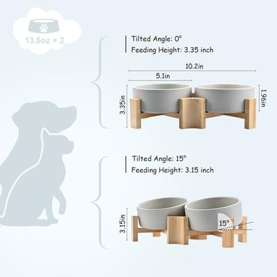 Show full view: SpunkyJunky Slanted Ceramic & Wood Non-Slip Dog Bowl, 2 count, Grey, 1.7 cup slide 5 of 10