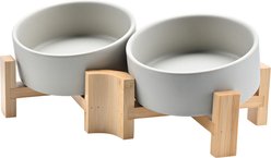SpunkyJunky Slanted Ceramic & Wood Non-Slip Dog Bowl, 2 count, Grey, 1.7 cup