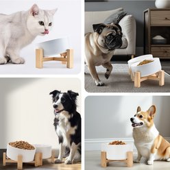 SpunkyJunky Slanted Ceramic & Wood Non-Slip Dog Bowl, 2 count, White, 1.7 cup slide 2 of 8