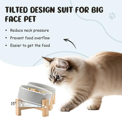 Show full view: SpunkyJunky Slanted Ceramic & Wood Non-Slip Dog Bowl, 2 count, Grey, 1.7 cup slide 3 of 10