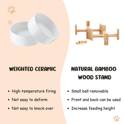 Show full view: SpunkyJunky Slanted Ceramic & Wood Non-Slip Dog Bowl, 2 count, White, 1.7 cup slide 7 of 9