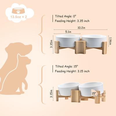 Show full view: SpunkyJunky Slanted Ceramic & Wood Non-Slip Dog Bowl, 2 count, White, 1.7 cup slide 4 of 9