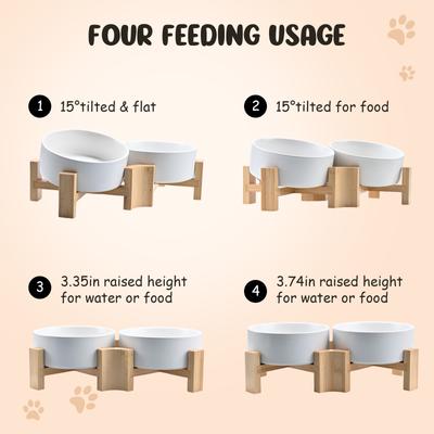 Show full view: SpunkyJunky Slanted Ceramic & Wood Non-Slip Dog Bowl, 2 count, White, 1.7 cup slide 3 of 9