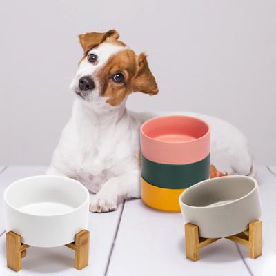 Show full view: SpunkyJunky Slanted Ceramic & Wood Non-Slip Dog Bowl, 1 count, 3.6 cup, Beige slide 7 of 8